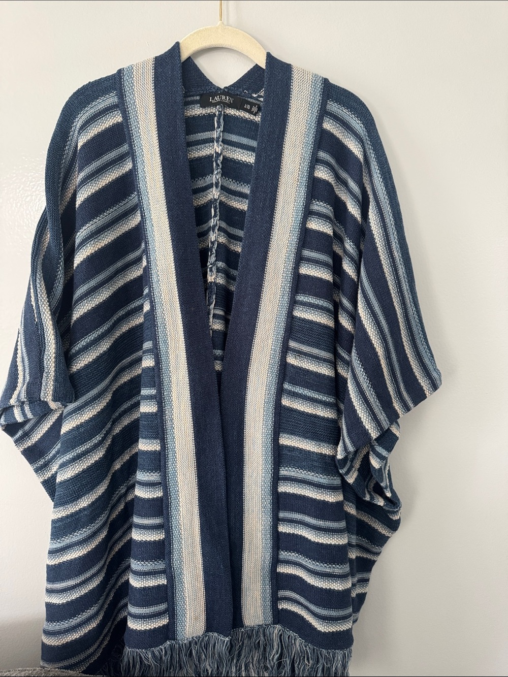 Ralph Lauren Black Label Navy, & Cream Striped Knit Poncho